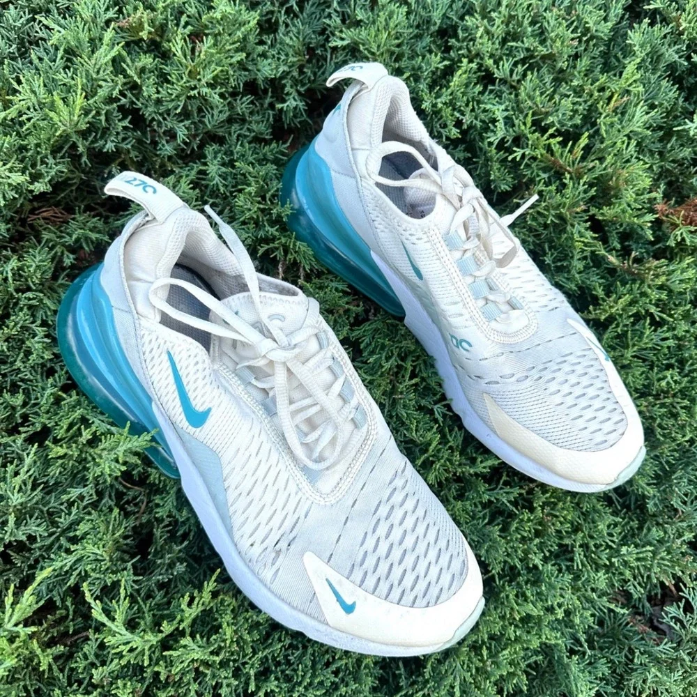 Nike Air Max 270 Big Kids Athletic Shoes Size 6Y White Teal Blue